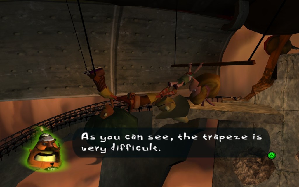 Three campers are suspended between a trapeze. Coach Oleander says that it's very difficult.